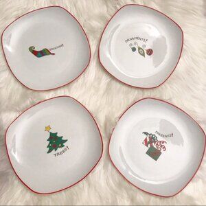 Set Gourmet Fitz And Floyd Happy Holidays trees gifts Plates Christmas Holiday